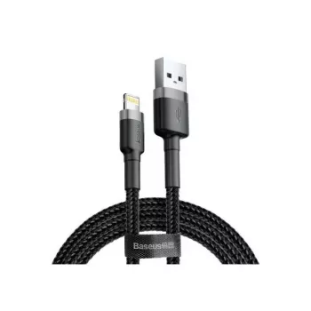 USB A į Lightning laidas Baseus Cafule (CALKLF-CG1) — Nyloninė pynė, QC3.0 1.5A, 2 m, Pilka/Juoda
