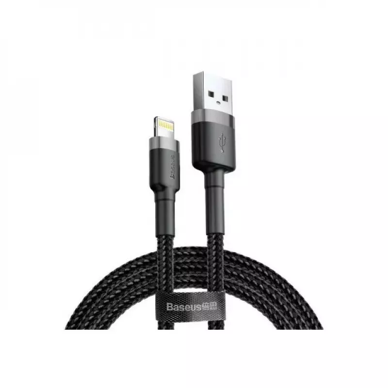 USB A į Lightning laidas Baseus Cafule (CALKLF-CG1) — Nyloninė pynė, QC3.0 1.5A, 2 m, Pilka/Juoda