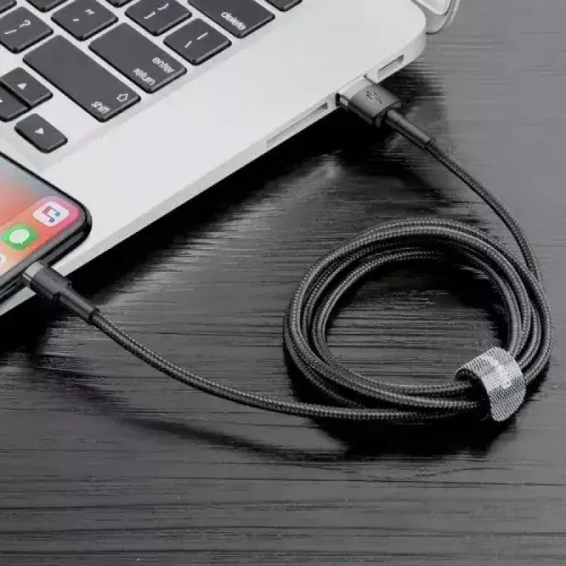 Baseus CALKLF-AG1 nailoninis duomenų ir įkrovimo laidas USB-C QC3.0 2.4A į Lightning 0.5m juoda, pilka