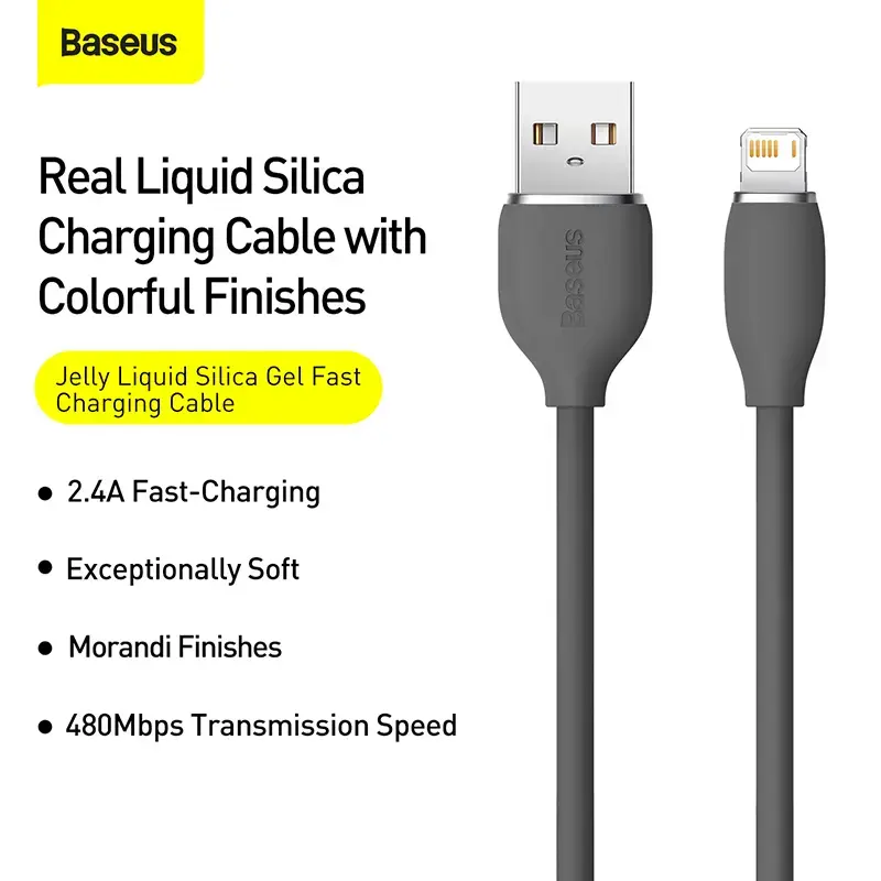 USB 2.0 duomenų laidas Baseus Jelly Lightning į USB-A 1,2 m, juodas