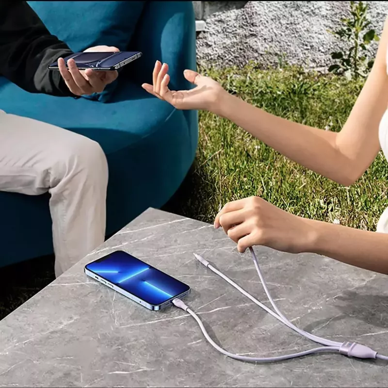 USB laidas Baseus Flash Series 2 — USB-C, micro USB, Lightning, 100W, 1,5 m, violetinė