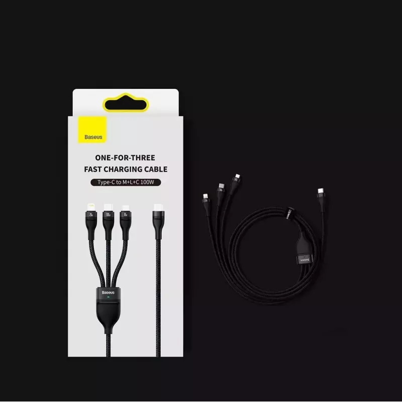 USB laidas Baseus Flash Series 2 — USB-C, micro USB, Lightning, 100W, 1,5 m, violetinė