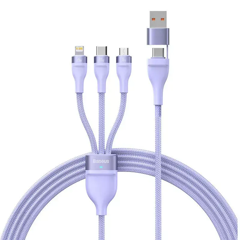 USB laidas Baseus Flash Series 2 — USB-C, micro USB, Lightning, 100W, 1,5 m, violetinė