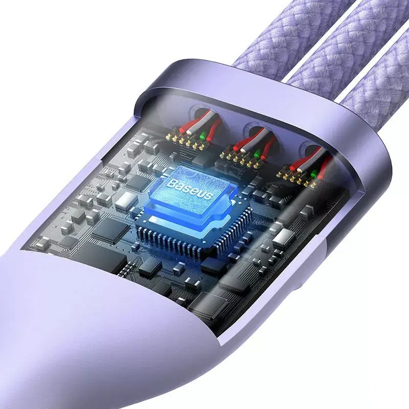 USB laidas Baseus Flash Series 2 — USB-C, micro USB, Lightning, 100W, 1,5 m, violetinė