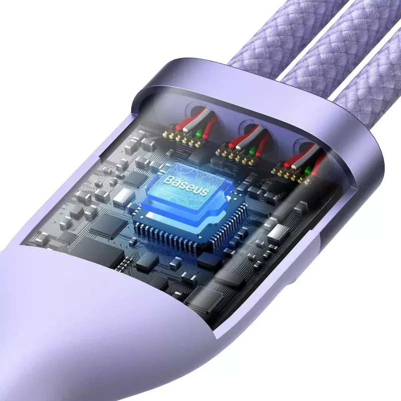 USB laidas Baseus Flash Series 2 — USB-C, micro USB, Lightning, 100W, 1,5 m, violetinė