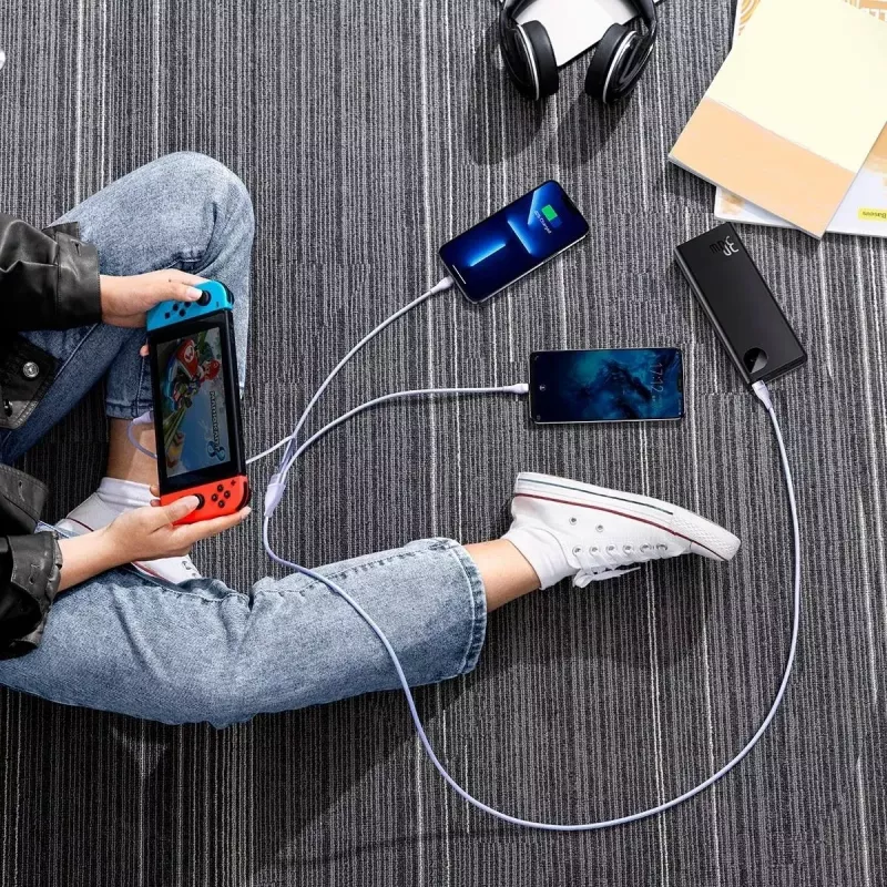 USB laidas Baseus Flash Series 2 — USB-C, micro USB, Lightning, 100W, 1,5 m, violetinė