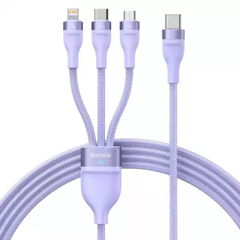 USB laidas Baseus Flash Series 2 — USB-C, micro USB, Lightning, 100W, 1,5 m, violetinė