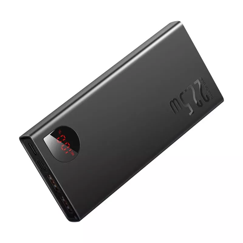 Baseus power bank Adaman Metal, Ličio jonų 10000mAh, 2xUSB, USB-C, Lightning, MicroUSB 22.5W (Juoda)