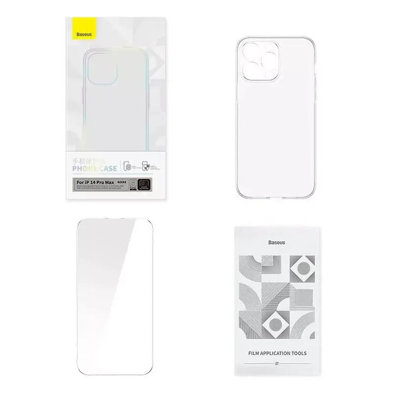 Skaidrus apsauginis dėklas Baseus iPhone 14 Pro Max su grūdinto stiklo nugarėle