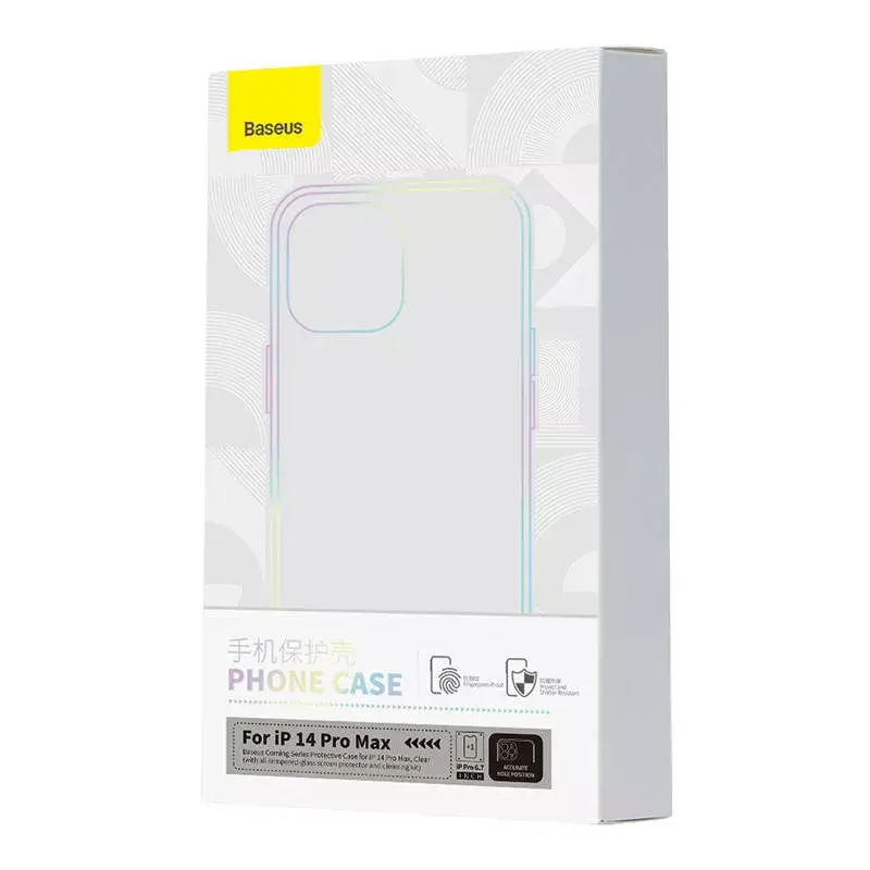 Skaidrus apsauginis dėklas Baseus iPhone 14 Pro Max su grūdinto stiklo nugarėle