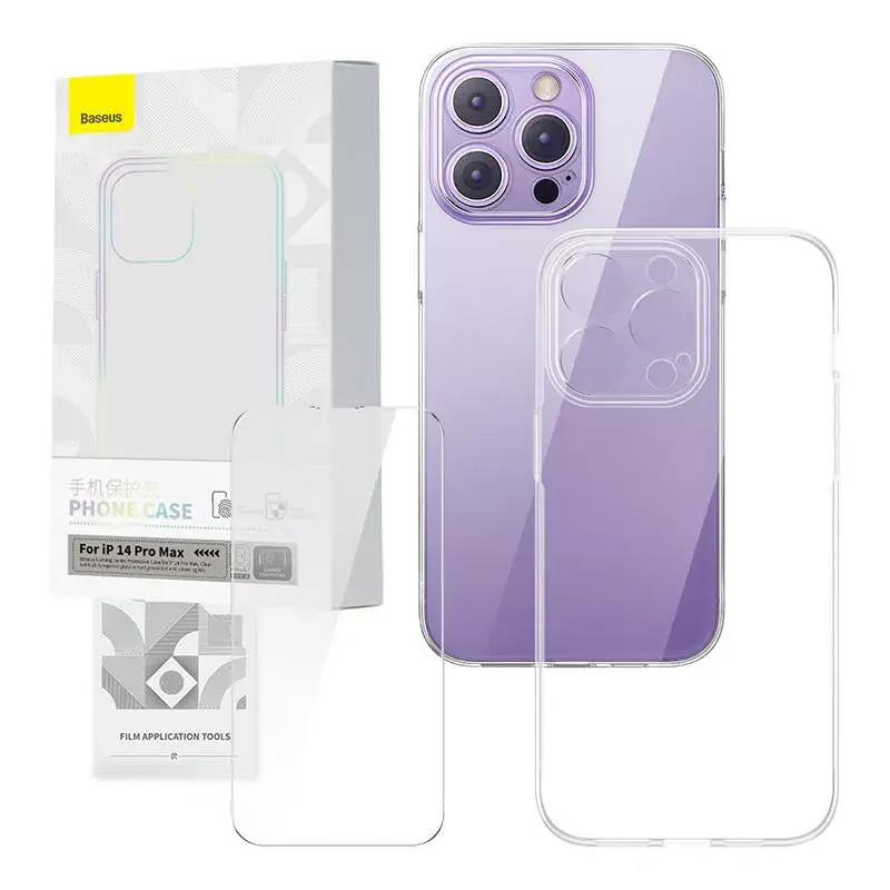 Skaidrus apsauginis dėklas Baseus iPhone 14 Pro Max su grūdinto stiklo nugarėle
