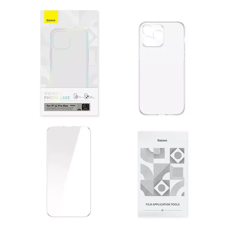 Telefono dėklas Baseus Transparent Case, skirtas iPhone 12 Pro Max, su grūdintu stiklu P60112200201-02
