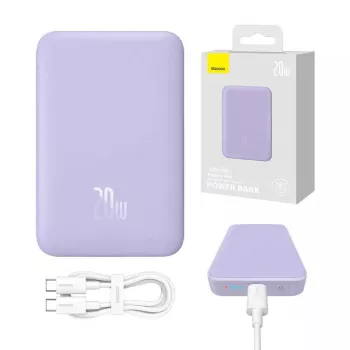 Powerbank Baseus Magnetic Mini 10000mAh, USB-C 20W MagSafe (purpurinė)