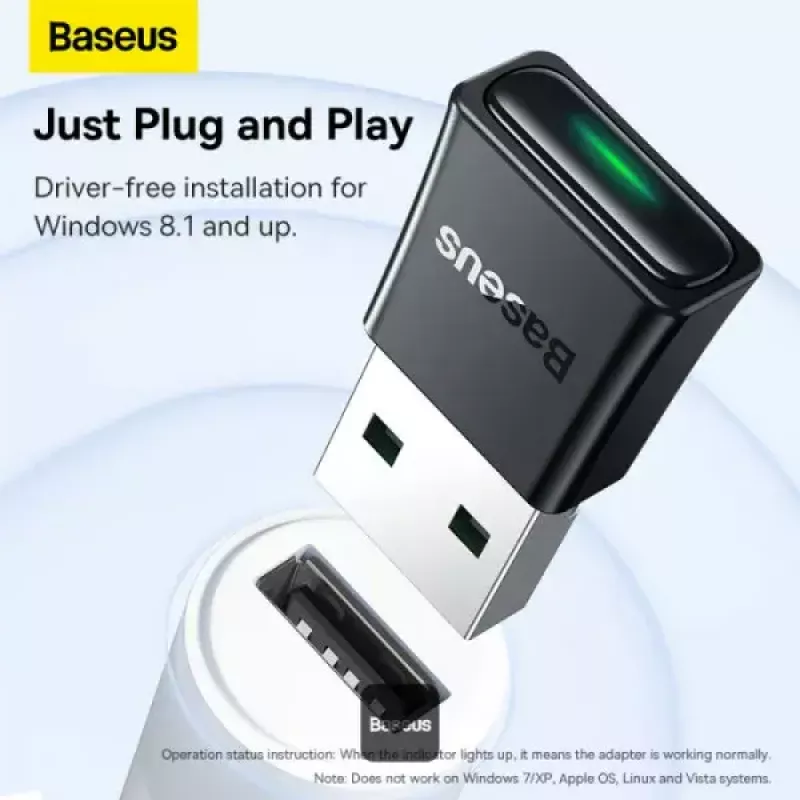 Baseus BA07 Mini Bluetooth adapteris kompiuteriui, USB 5.3 belaidis Bluetooth raktas - juodas