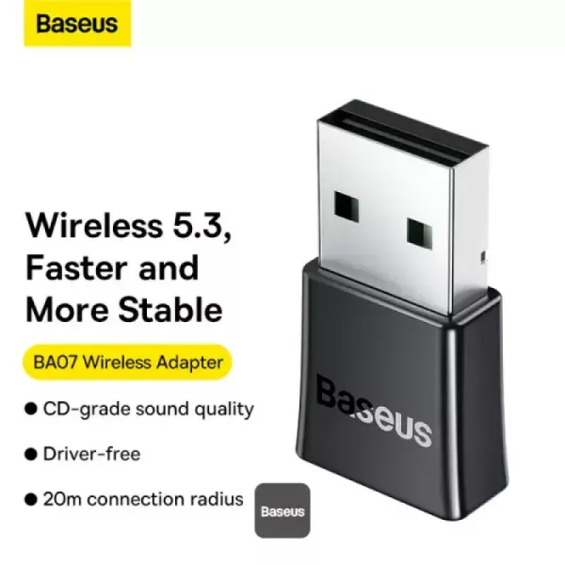 Baseus BA07 Mini Bluetooth adapteris kompiuteriui, USB 5.3 belaidis Bluetooth raktas - juodas