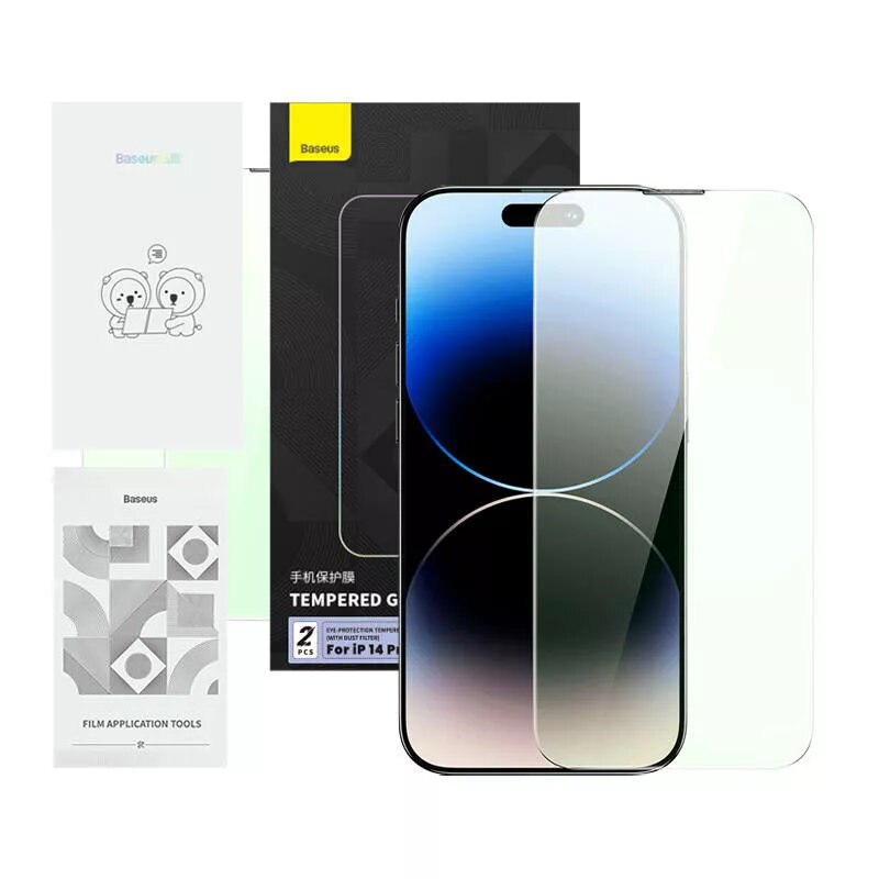Apsauginė plėvelė Baseus Tempered Glass Crystal Series, skirta iPhone 14 Pro su akių apsaugos filtru