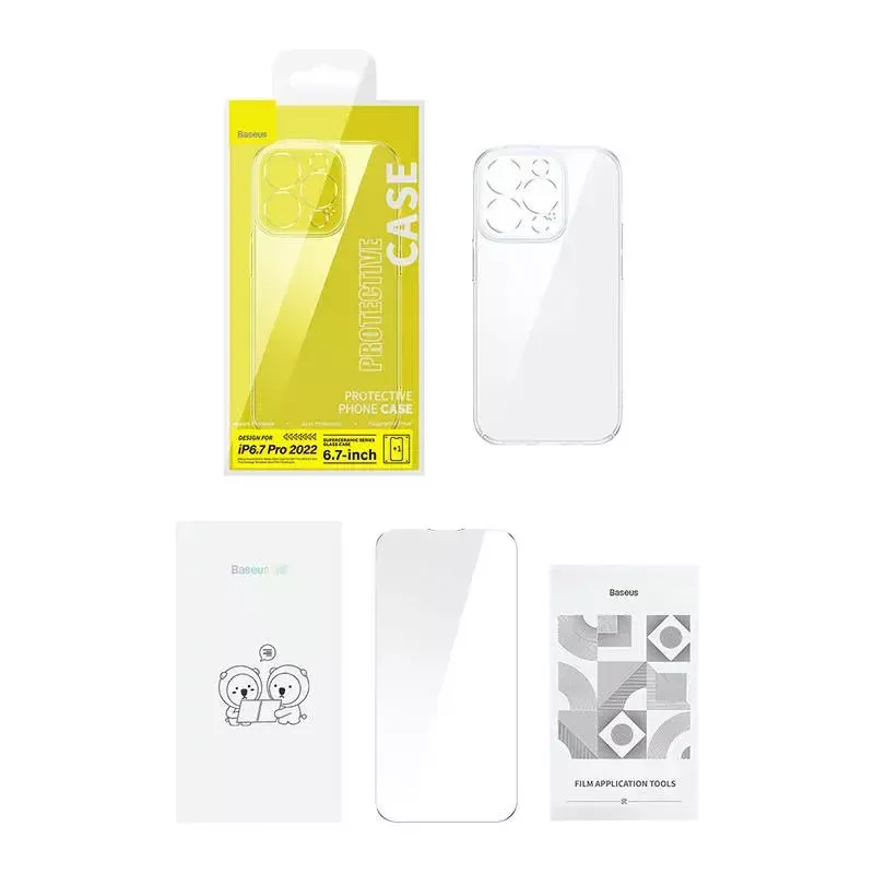 Apsauginis dėklas su stiklu Baseus, skirtas iPhone 14 Plus — skaidrus, grūdintas stiklas