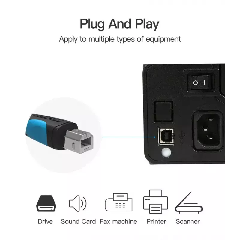 Vention USB2.0 A tipo kištukas į B tipo kištuką spausdinimo laidas 1 m juodas USB 2.0 0,48 Gbit/s
