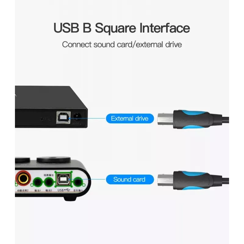 Vention USB2.0 A tipo kištukas į B tipo kištuką spausdinimo laidas 1 m juodas USB 2.0 0,48 Gbit/s