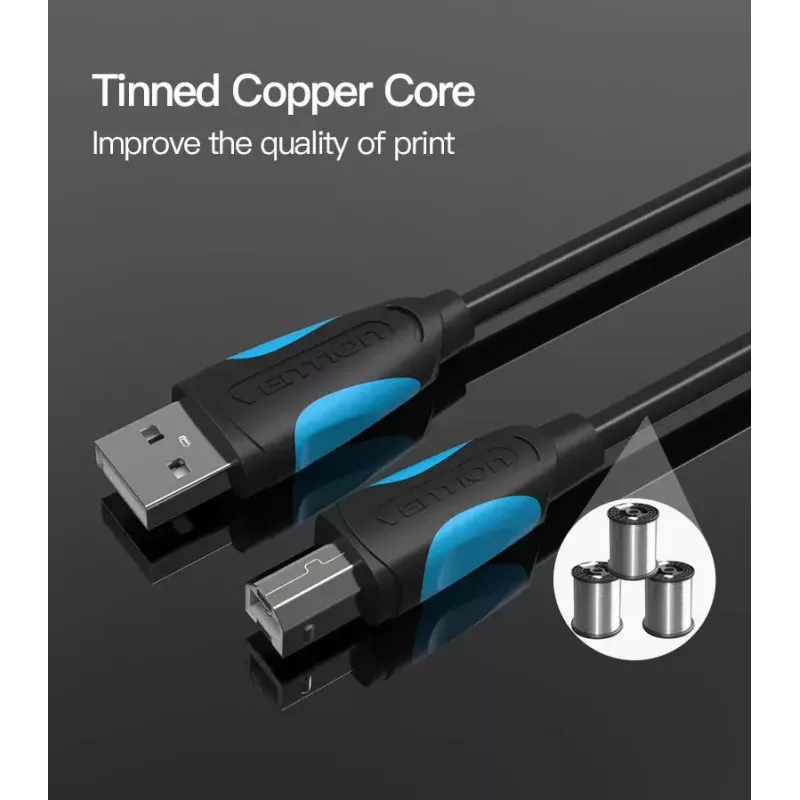 Vention USB2.0 A tipo kištukas į B tipo kištuką spausdinimo laidas 1 m juodas USB 2.0 0,48 Gbit/s