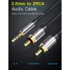 Garso kabelis Vention 3,5 mm kištukas į 2 × RCA kištuką, 3 m, juodas, auksuoti kontaktai