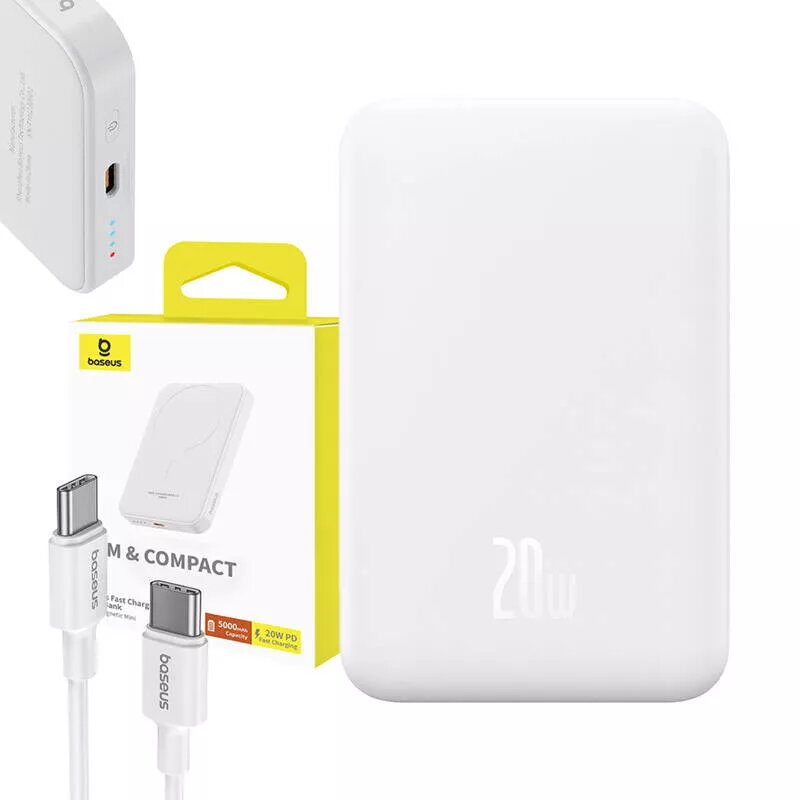 Magnetinė mini išorinė baterija Baseus 5000mAh 20W (balta)