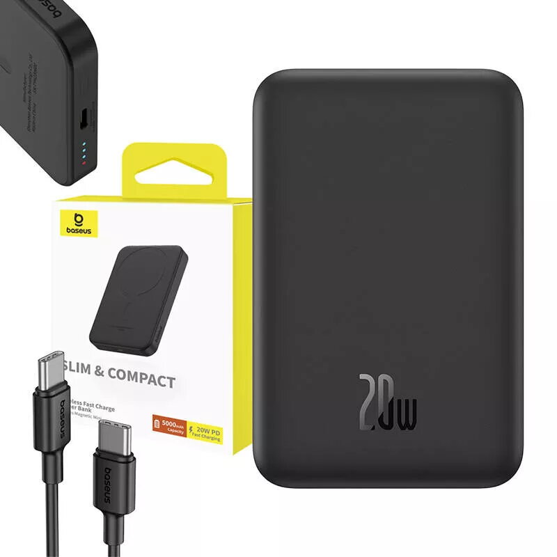 Magnetinė mini išorinė baterija Baseus 5000mAh 20W (juoda)