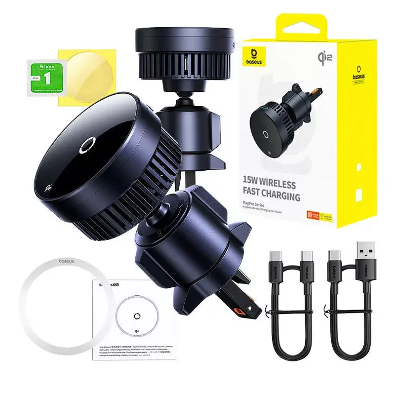 Automobilinis laikiklis Baseus MagPro C40164100121-01 15W Qi2.0 juodas – magnetinis belaidis įkroviklis Qi2.0 suderinamiems telefonams