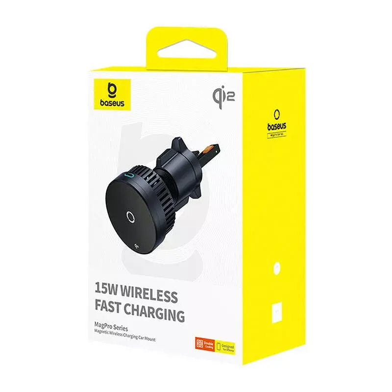 Automobilinis laikiklis Baseus MagPro C40164100121-01 15W Qi2.0 juodas – magnetinis belaidis įkroviklis Qi2.0 suderinamiems telefonams