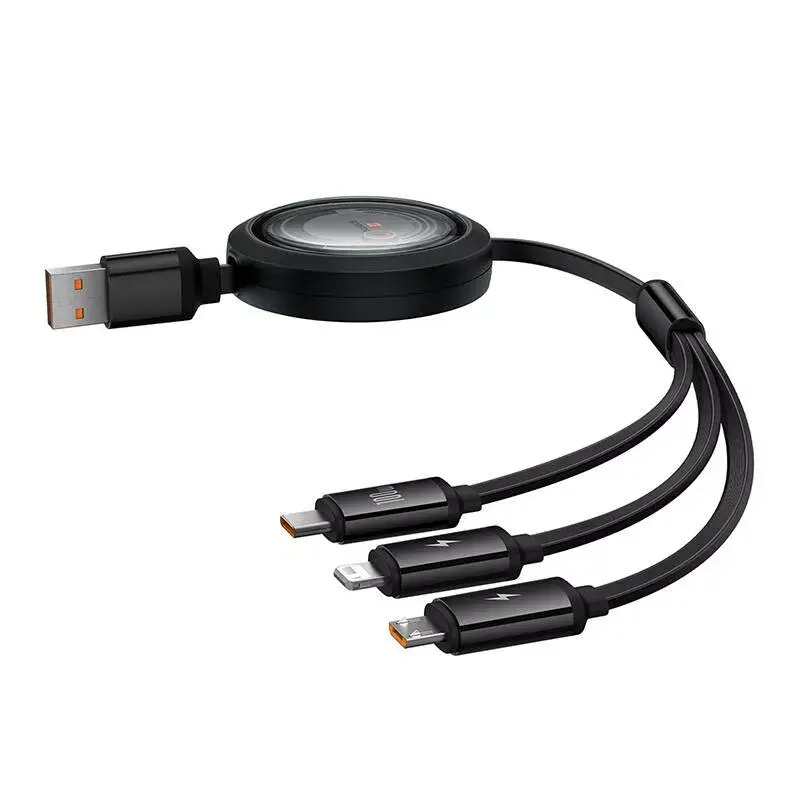USB 3-in-1 laidas Baseus Free2Draw (USB-A į Micro USB + Lightning + USB-C), 100W, 1,1 m, juodas
