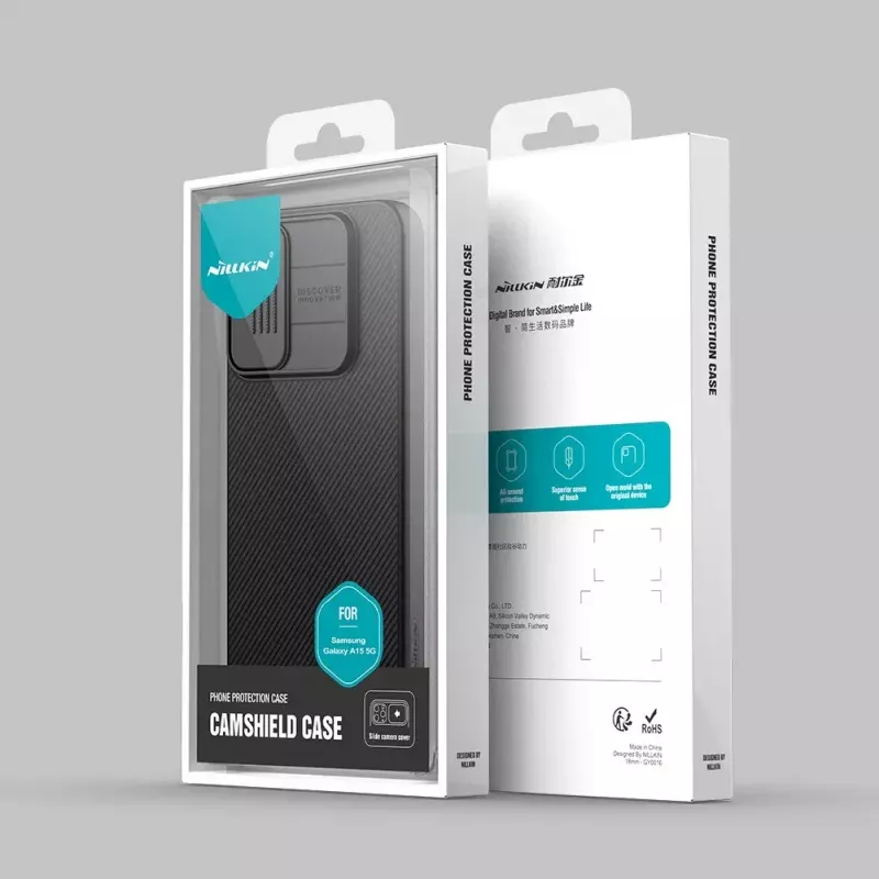 Apsauginis kietas dėklas Nillkin CamShield, skirtas Samsung Galaxy A15 5G – juodas
