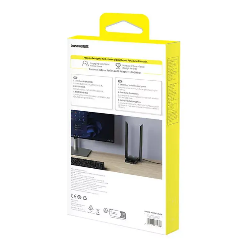 „WiFi“ adapteris „Baseus FastJoy 1800Mbps“ juodas – dviejų dažnių juostų USB tinklo adapteris
