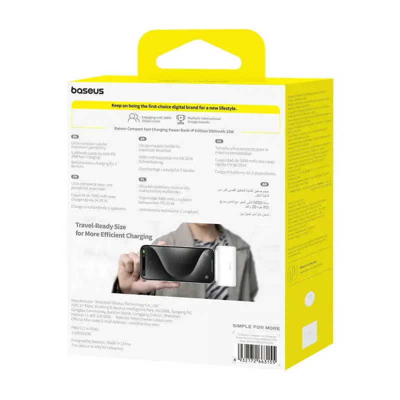 Išorinė baterija OS-Baseus Compact IP 5000 mAh 20 W (balta)