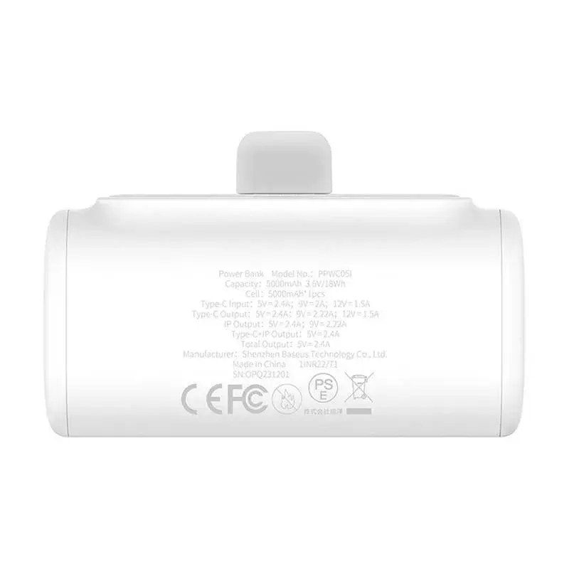 Išorinė baterija OS-Baseus Compact IP 5000 mAh 20 W (balta)
