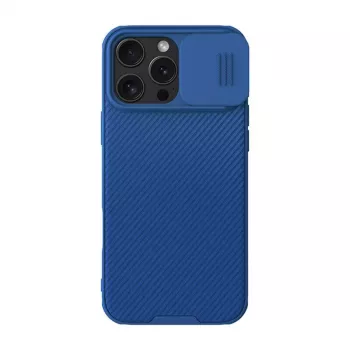 Apsauginis telefono dėklas Nillkin CamShield Pro skirtas iPhone 16 Plus, mėlynas, slankiojantis kameros dangtelis