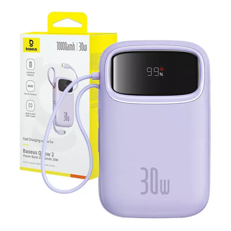 Nešiojamasis įkroviklis Baseus QPow 2 10000mAh 30W 2xUSB-C išorinė baterija (Purple)