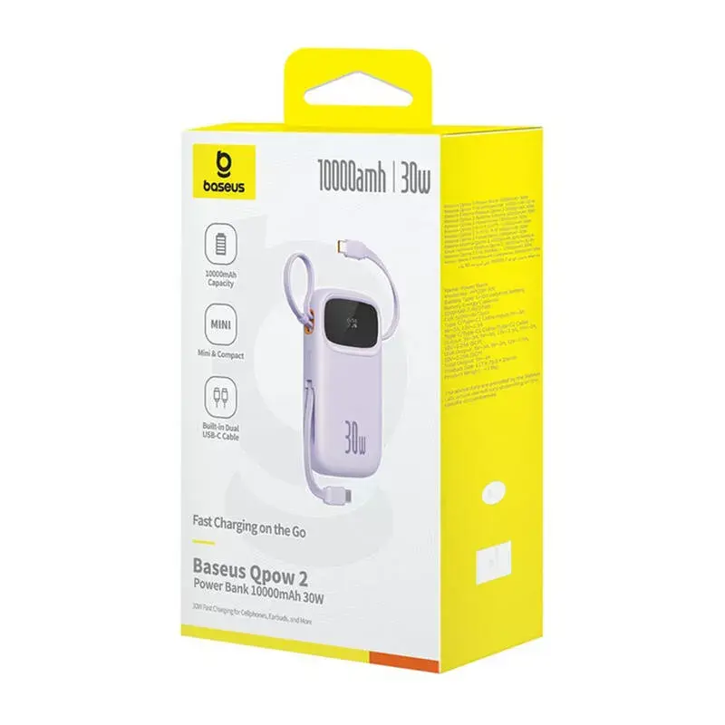 Nešiojamasis įkroviklis Baseus QPow 2 10000mAh 30W 2xUSB-C išorinė baterija (Purple)