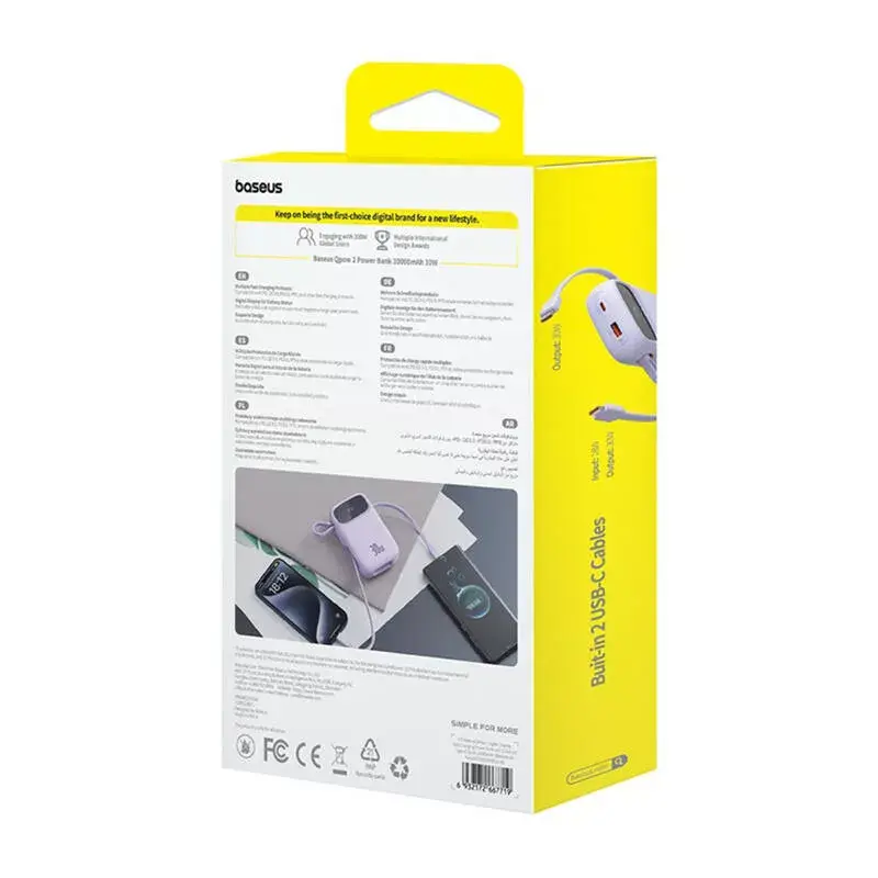 Nešiojamasis įkroviklis Baseus QPow 2 10000mAh 30W 2xUSB-C išorinė baterija (Purple)