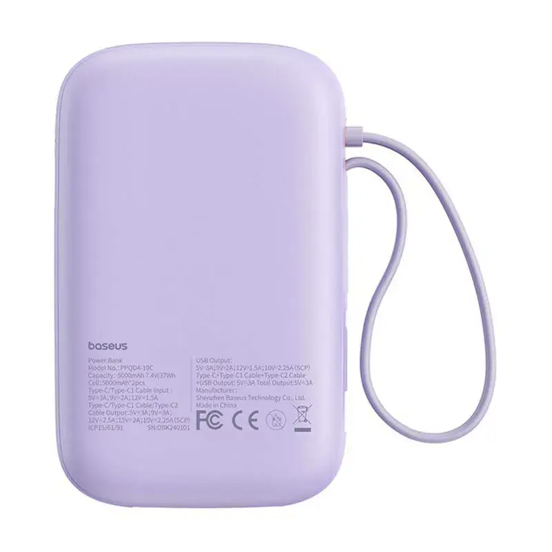 Nešiojamasis įkroviklis Baseus QPow 2 10000mAh 30W 2xUSB-C išorinė baterija (Purple)