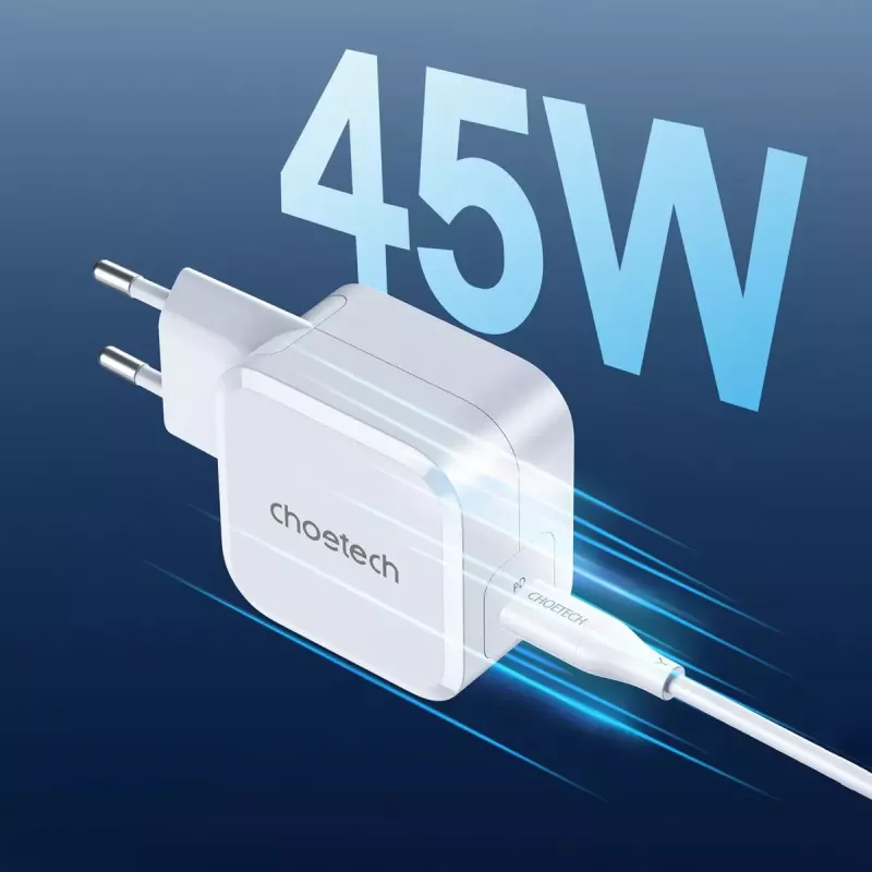USB-C maitinimo įkroviklis CHOETECH PD8007 45W EU baltas – USB‑C PD 45W