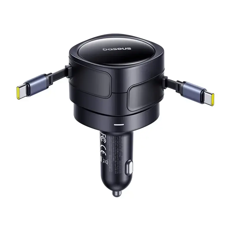 Automobilinis įkroviklis Baseus Enjoyment Max 60W su integruotais USB-C laidais, 60 W išvestis
