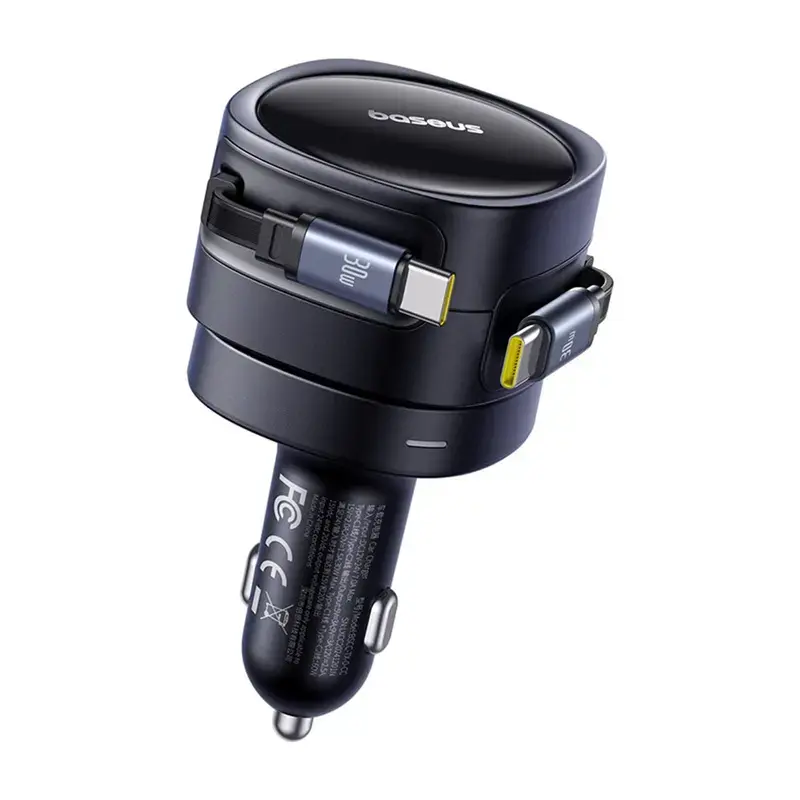 Automobilinis įkroviklis Baseus Enjoyment Max 60W su integruotais USB-C laidais, 60 W išvestis