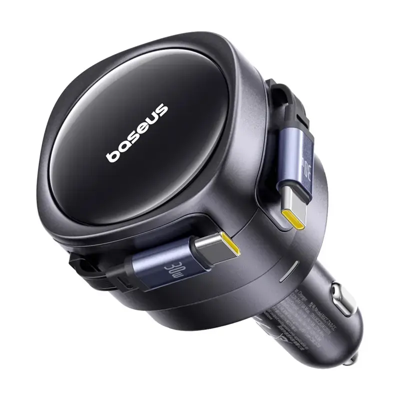 Automobilinis įkroviklis Baseus Enjoyment Max 60W su integruotais USB-C laidais, 60 W išvestis