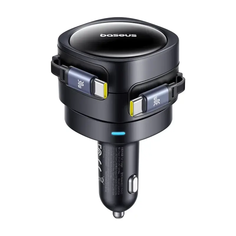 Automobilinis įkroviklis Baseus Enjoyment Max 60W su integruotais USB-C laidais, 60 W išvestis