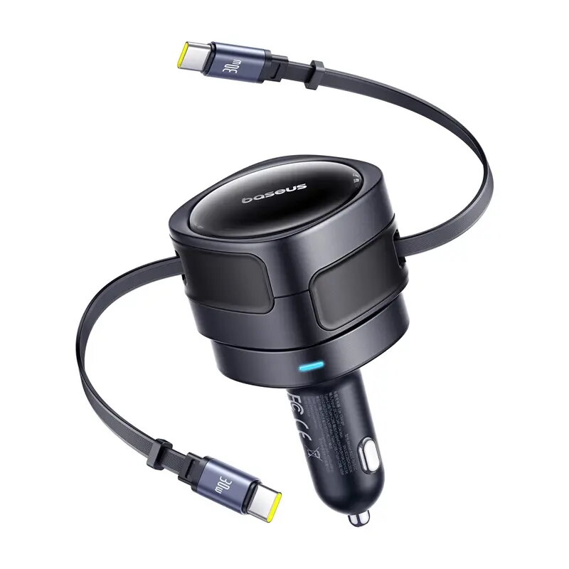 Automobilinis įkroviklis Baseus Enjoyment Max 60W su integruotais USB-C laidais, 60 W išvestis