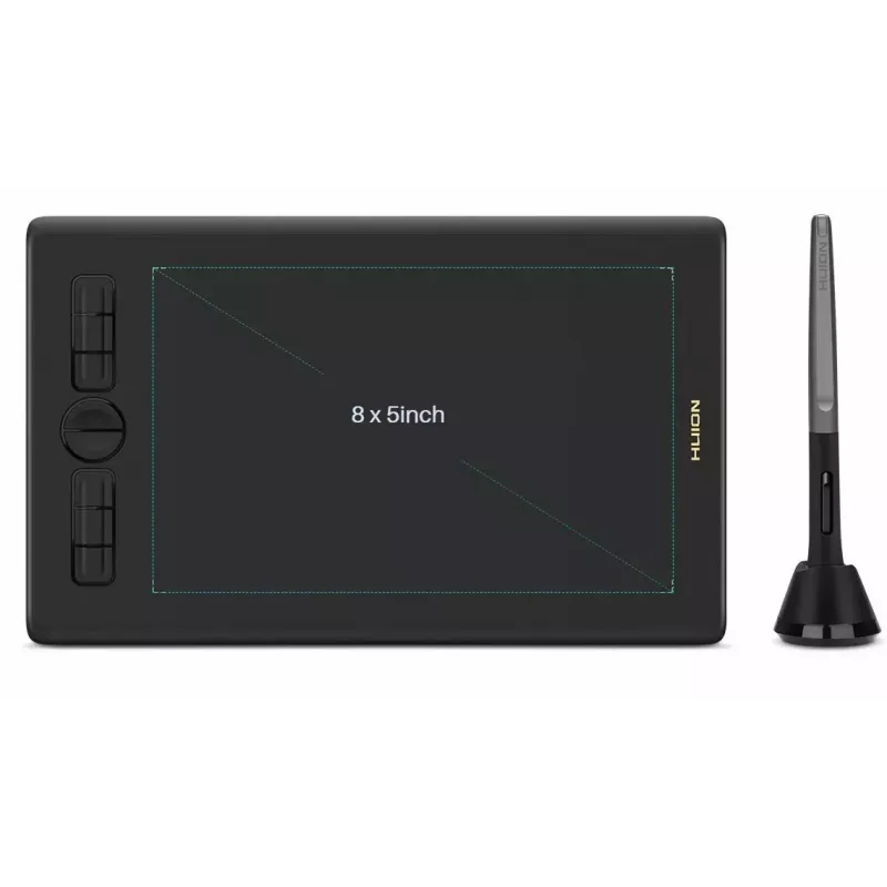 Grafikos planšetė HUION Inspiroy H580X — aktyvi sritis 8,5×5,3 colio, 5080 LPI, 8192 slėgio lygių, 8 programuojami klavišai, USB-C