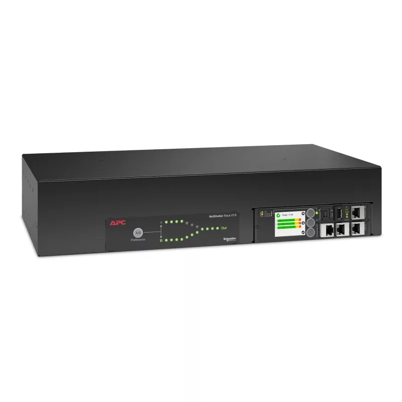 APC NetShelter Rack automatinis perjungimo jungiklis, 2U, 32A, 230V, 2 IEC 309 įvadai, 16 C13, 2 C19 išvadai, 50/60 Hz