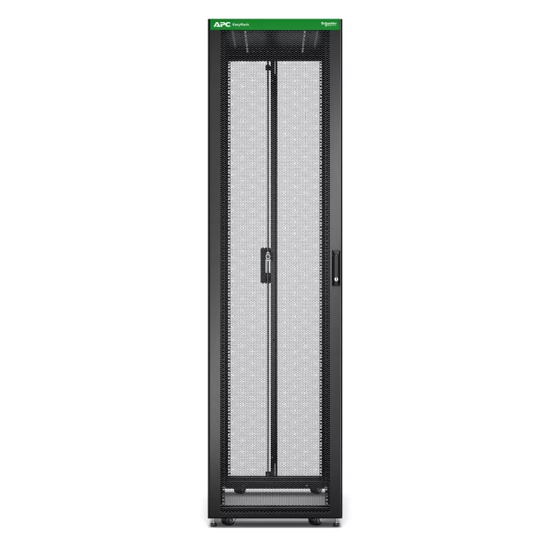 APC Easy Rack, 48U, juodas, su stogu, ratukais, kojelėmis, 4 laikikliais ir dugnu, be šoninių plokščių, 2258A x 600P x 1000G mm