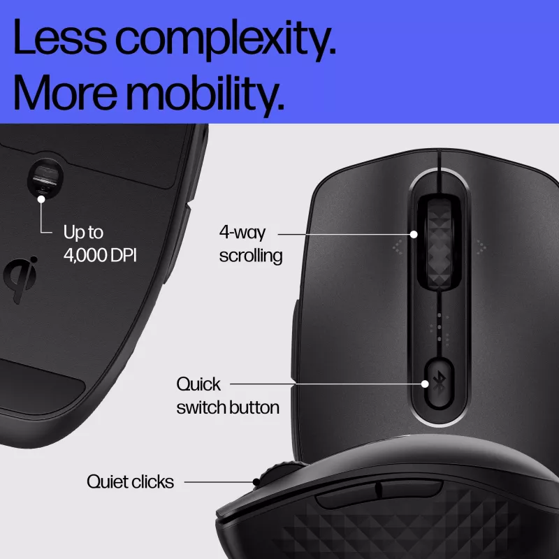 HP 695 Įkraunama belaidė pelė, abiem rankoms tinkama, Bluetooth, 4000 DPI, juoda