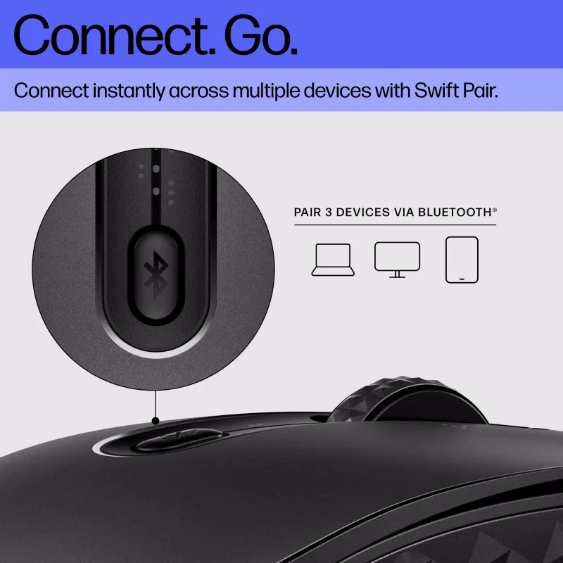 HP 695 Įkraunama belaidė pelė, abiem rankoms tinkama, Bluetooth, 4000 DPI, juoda